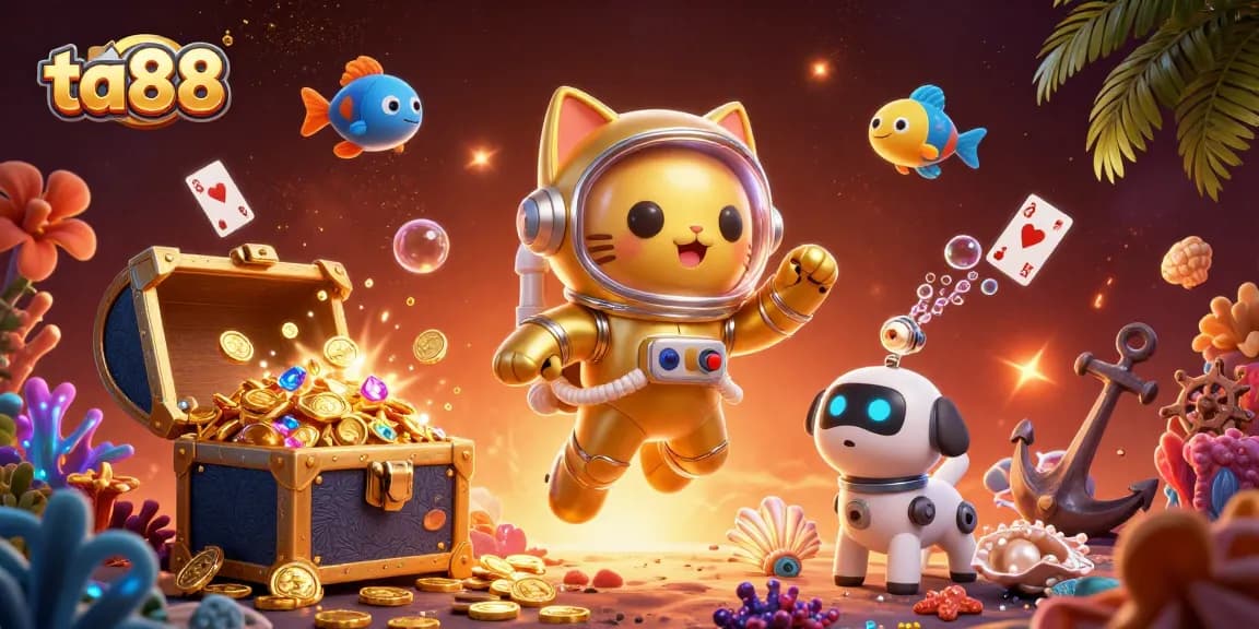 Engage in thrilling games at ta88 with vibrant 3D casino illustration featuring dynamic characters.