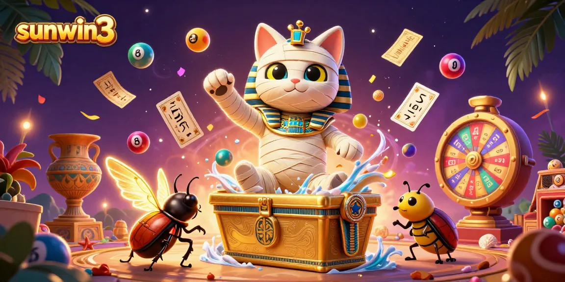 Experience the thrill of sunwin3 as the mummy cat bursts from its sarcophagus in a vibrant casino.