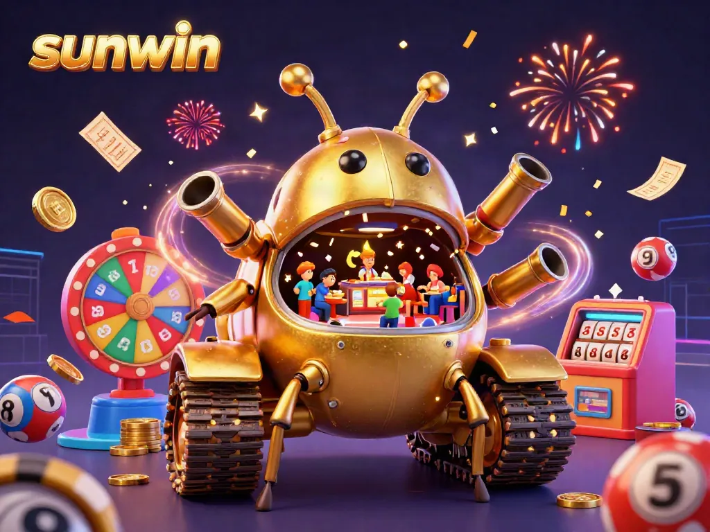 Experience the excitement of sunwin with a vibrant 3D casino scene featuring a golden beetle tank.