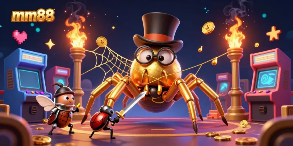 Experience thrilling gameplay at mm88 with a brave beetle knight in a 3D casino setting.