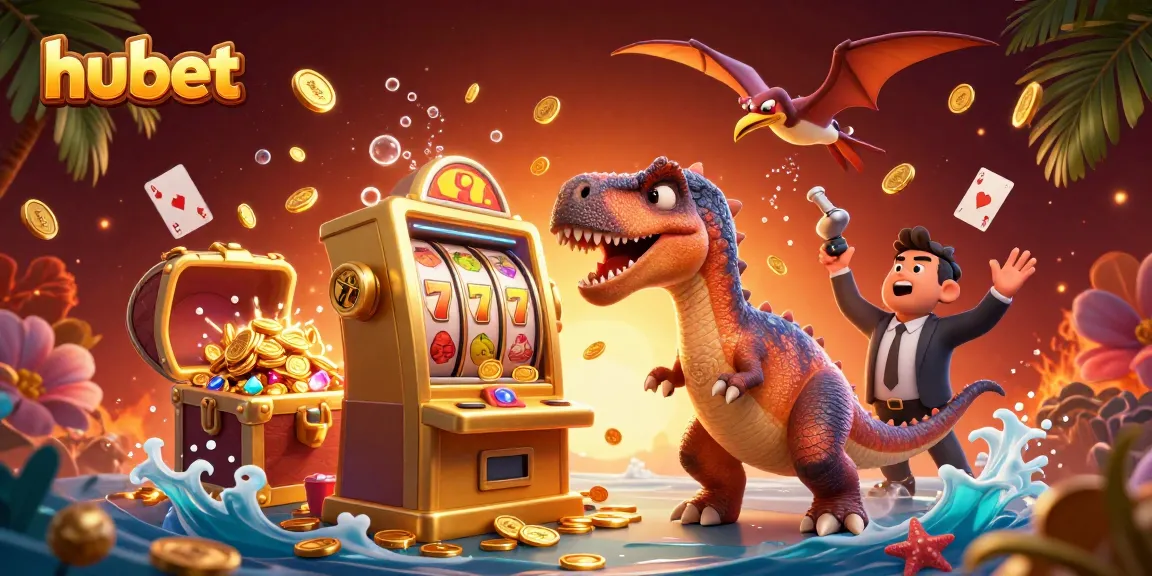 hubet creates excitement as a pachycephalosaurus triggers a jackpot with golden coins raining down.
