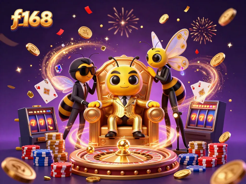 Experience abundant winnings and thrilling gameplay at f168 with this lively illustration of a casino scene.