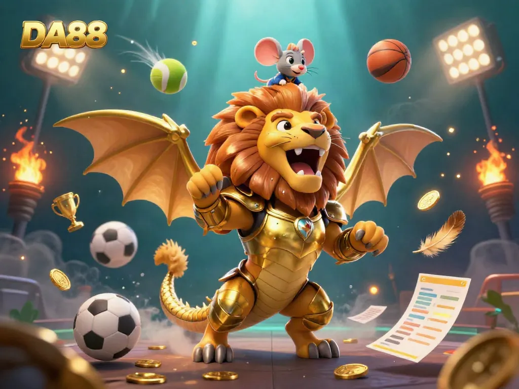 Experience thrilling moments with DA88 in this lively casino scene featuring dynamic sports elements.