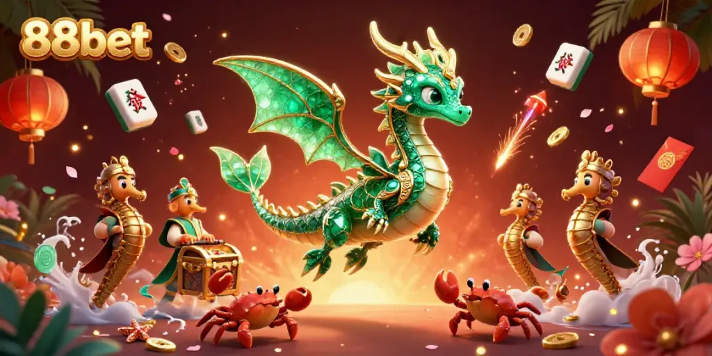Experience the vibrant world of 88bet with an enchanting dragon and treasure-filled scene.
