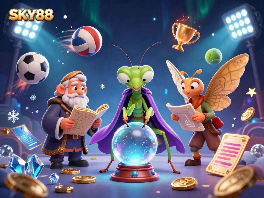 Experience thrilling moments at SKY88, where 3D characters unveil fortune-telling amidst vibrant casino elements.