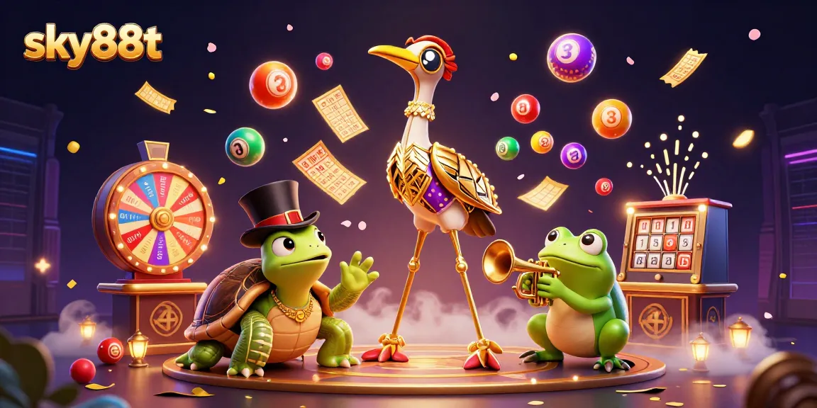 Engage with sky88t's thrilling casino experience featuring colorful lottery balls and interactive scenes.