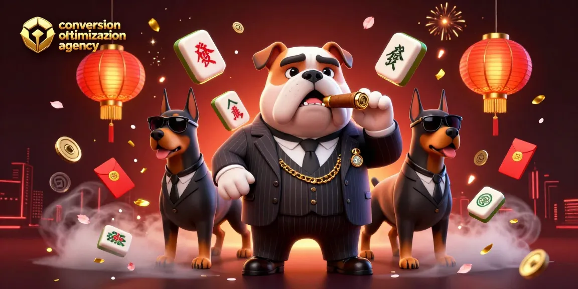 Engage with our dynamic conversion optimization agency scene, featuring a mafia boss bulldog surrounded by casino elements.